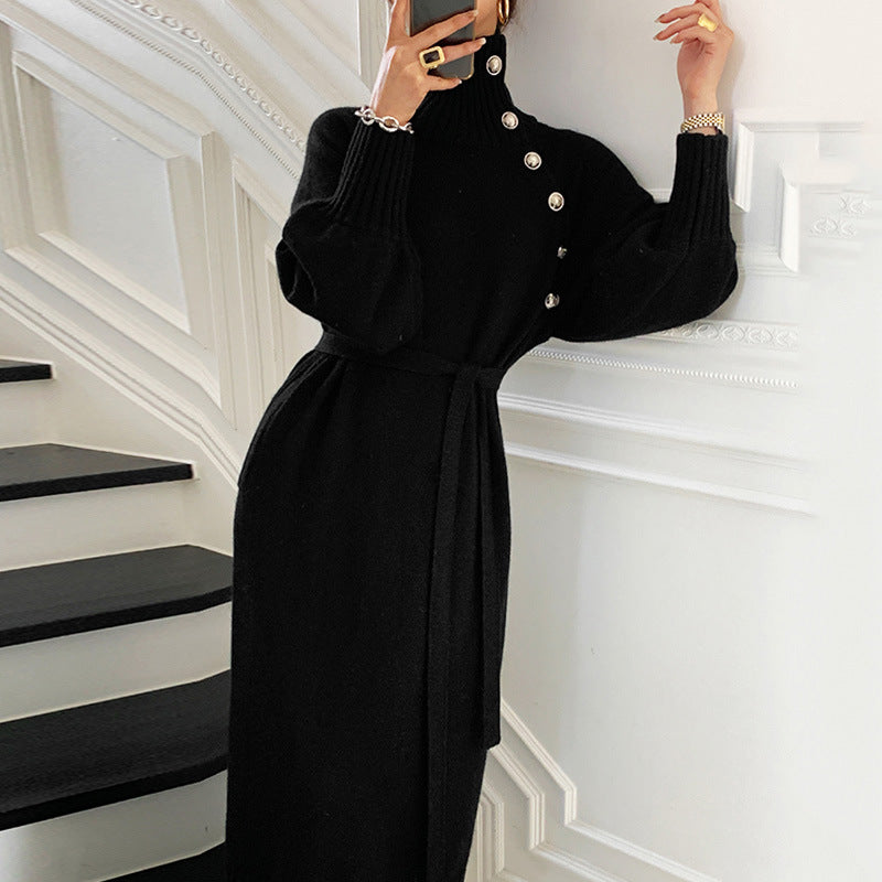 Long buttoned sweater dress