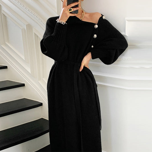 Long buttoned sweater dress