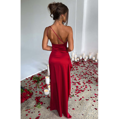 Satin evening dress with slit