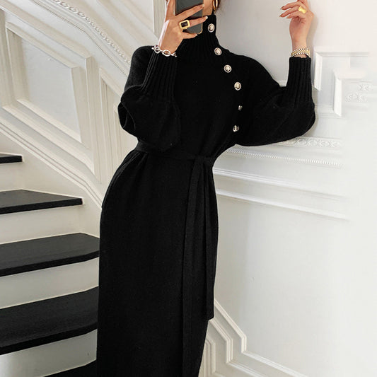 Long buttoned sweater dress